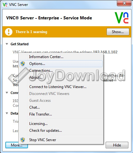 what is difference betwen vnc server credentials and realvnc account